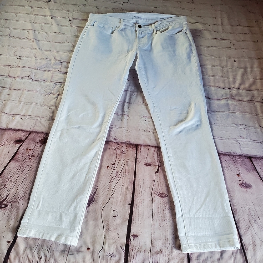 FRAME LE GARCON Blanc White Mid Rise Straight Fit Jeans Stretch‎ Size 29 Preppy